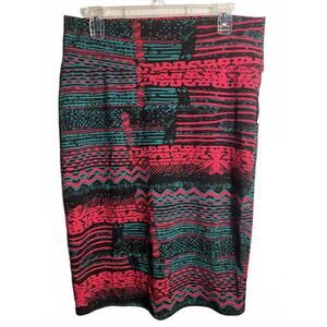 LuLaRoe Cassie Midi Skirt Women's XL Pink Green Black Retro